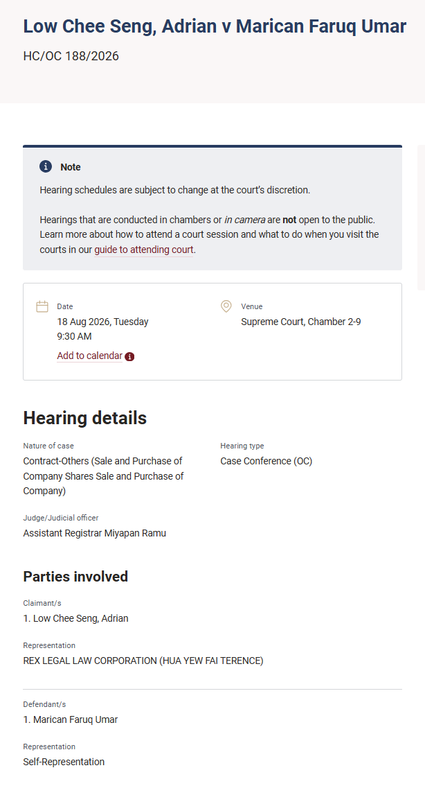 Faruq Marican High Court Case HC/OC 188/2026 (Page 1)